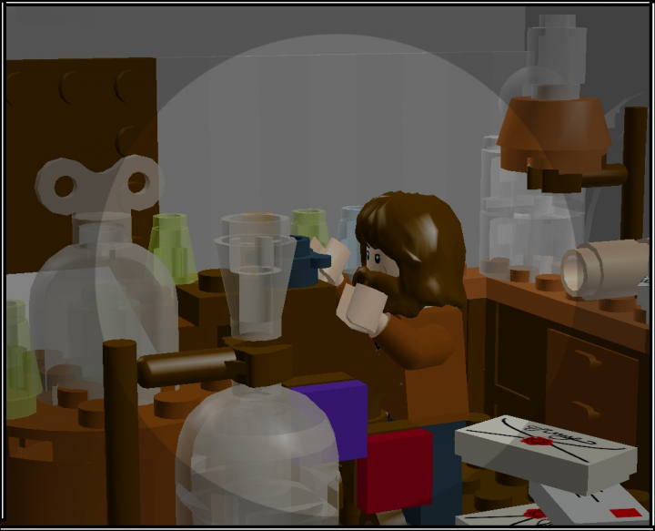 LEGO MOC - Because we can! - Mendeleev D.: Critical Point: Главный вид - подражание второму фото, но из LEGO.<br />
Дмитрий Иванович думает над <br />
критической температурой.<br />
Он сначала провёл опыты в своей лаборатории, теперь вычисляет...