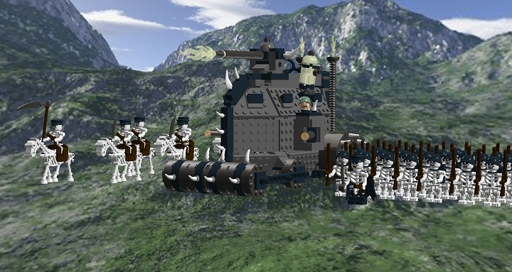 LEGO MOC - Steampunk Machine - Железная смерть: На поле боя машину сопровождают более традиционные, но не менее мёртвые войска - пехота и кавалерия.