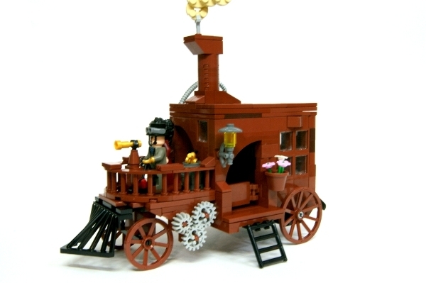LEGO MOC - Steampunk Machine - Self-propelled carriage: С другой стороны есть, скажем так, вход. Он окрашен цветами) А слева есть газовый фонарь. 