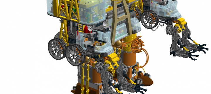 LEGO MOC - Steampunk Machine - Желтый дракон: руки робота используются как кран и подъем необходимых предметов (в проекте сброс рук как отдельное транспортное средство)