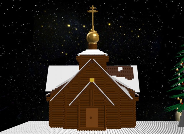 LEGO MOC - New Year's Brick 2014 - Рождественский вечер: Церковь вид спереди