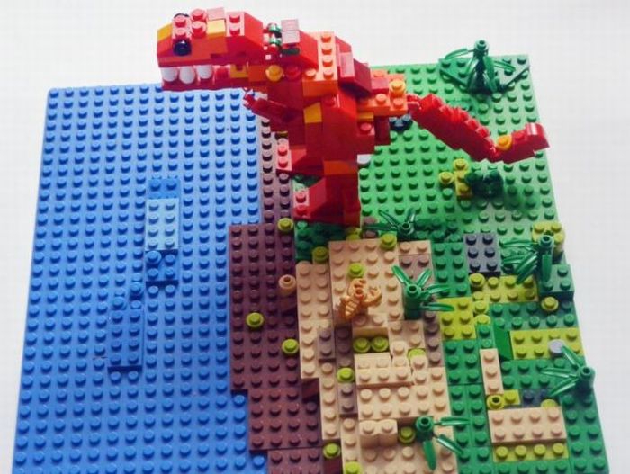 LEGO MOC - Jurassic World - Тираннозавр РЕКС на берегу озера! 