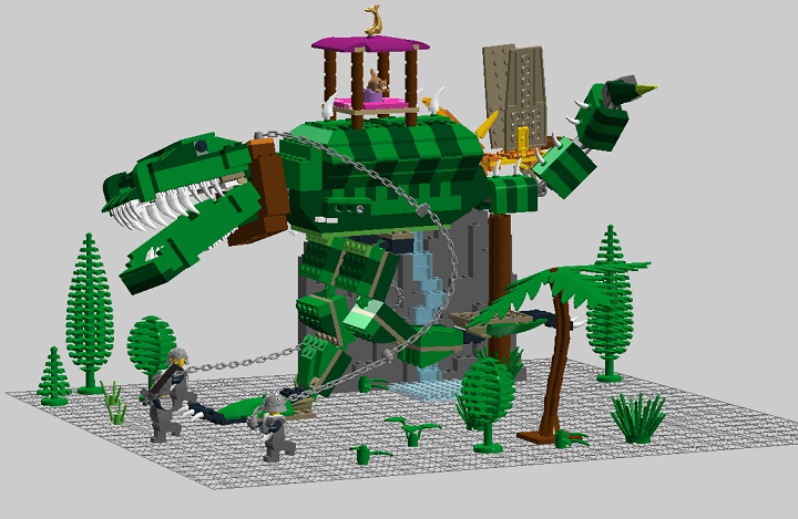 LEGO MOC - Jurassic World - Прогулка с динозаврами: хорошо видны крылья летающего динозавра.