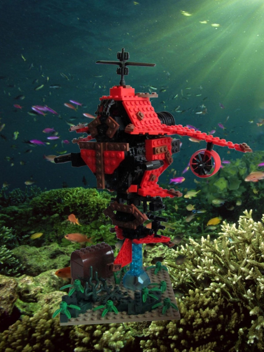 LEGO MOC - Submersibles - Подводный робот кладоискатель-торпедоносец MSDN 'Ассемблер': Вот он нашел клад, сейчас он его соберет и поплывет с ним наверх.