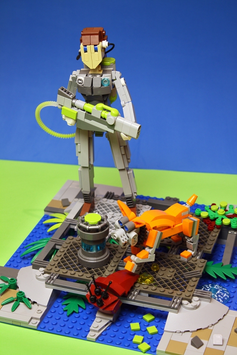 LEGO MOC - Инопланетная жизнь - Грязная работа: <p align=left></i> Мика и Бато работают в одной из таких контор. Нельзя сказать, чтобы это было пределом их желаний. Мика два года училась на астронавигатора и вполне могла бы стать младшим помощником капитана межпланетника, но в мире, где происходит сегрегация по количеству виброщупалец, приходится довольствоваться малым.  Бато же говорит, что в его семье несколько поколений видящих, и он сам станет видящим, когда захочет, а пока он вполне счастлив и так.