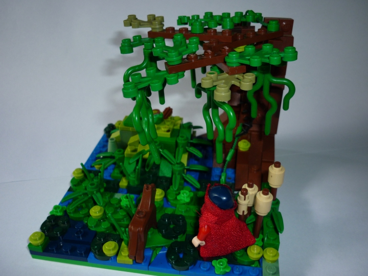 LEGO MOC - Russian Tales' Wonders - Однажды в тридевятом царстве Ивану Царевичу повезло...: Общий вид.Работа выполнена на пластине 16x16 и изображает встречу Ивана и Лягушки