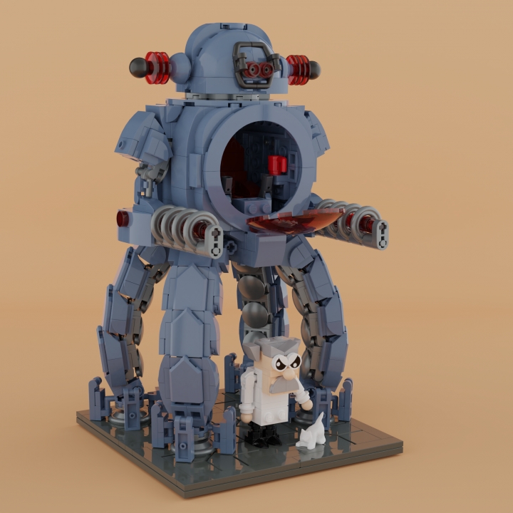 LEGO MOC - 16x16: Mech - Professor MK. II: <b> 'Профессор MK.II'</b> (в ранней проектной документации обозначен как 'УНИЧТОЖИТЕЛЬ 3000') оказался наиболее успешным из всех созданных прототипов. <br> Четыре гибкие ноги, обеспечивая крайне высокую подвижность, справлялись с удержанием тяжелой, но вместительной и удобной кабины в стабильном положении. <br> Блок антенн, расположенный в верхней части аппарата, позволял управлять им дистанционно. 
