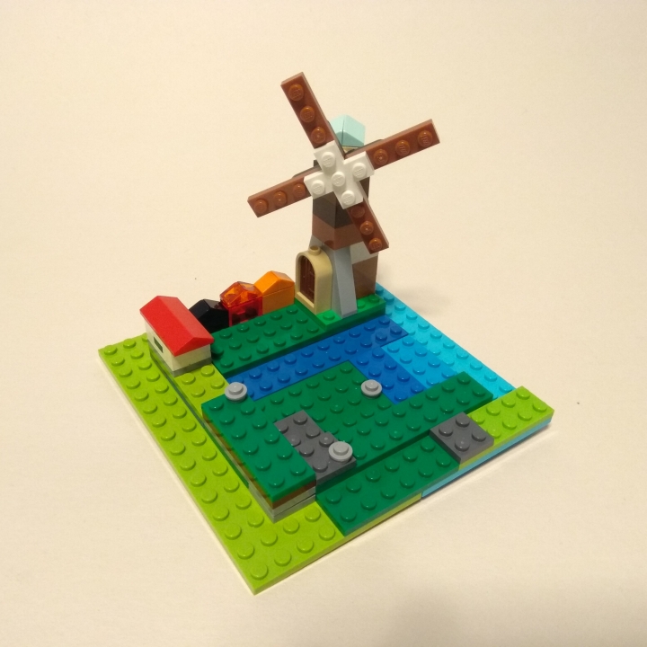 LEGO MOC - 16x16: Micro - Мельница у озера.: Серые кругляши - это рыбаки, идущие на рыбалку.:)