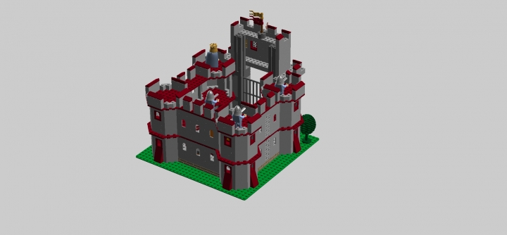 LEGO MOC - Младшая лига. Конкурс 'Средневековье'. - СРЕДНЕВЕКОВАЯ КРЕПОСТЬ: Эта крепость имеет 4 башни с бойницами, ворота-решетку и надвратную смотровую площадку с флагами.