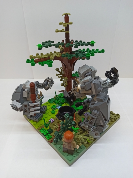 LEGO MOC - LEGO-конкурс 16x16: 'Иллюстрация' - Чудесное спасение: — Врешь! — крикнул Уильям, и спор разгорелся заново. В конце концов решили изрубить гномов на мелкие кусочки и сварить. Достали большой котел, вынули ножи…