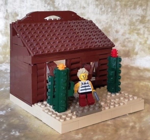 LEGO MOC - LEGO-contest 16x16: 'Western' - После драки: Вот он выходит, прихватив бутылку (она, конечно, ему пригодится в пути).