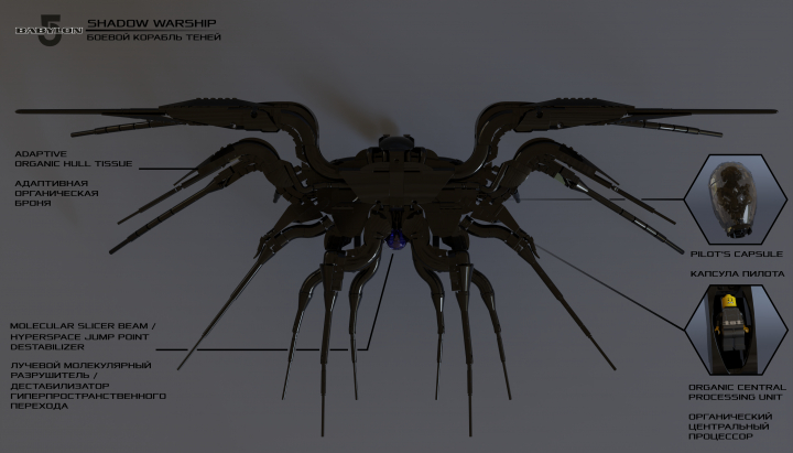 LEGO MOC - LEGO-конкурс 'Путь к звездам' - 'Вавилон-5': Ворлоны против Теней : Корабли теней управлялись при помощи органических компьютеров. Лучше всего на эту роль подходили захваченные существа - например, люди, которых против воли подключали к системам корабля. 